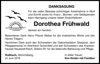 Traueranzeige von Dorothea Frühwald von Neustadt/ Scheinfeld/ Uffenheim