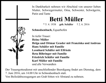 Traueranzeige von Betti Müller von Neustadt/ Scheinfeld/ Uffenheim