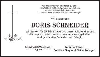 Traueranzeige von Doris Schneider von Ansbach