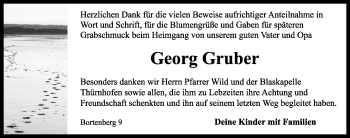 Traueranzeige von Georg Gruber von Dinkelsbühl/ Feuchtwangen