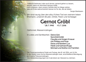 Traueranzeige von Gernot Gröbl von Ansbach
