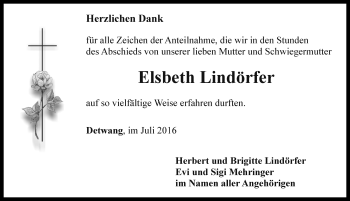 Traueranzeige von Elsbeth Lindörfer von Rothenburg