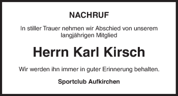 Traueranzeige von Karl Kirsch von Dinkelsbühl/ Feuchtwangen