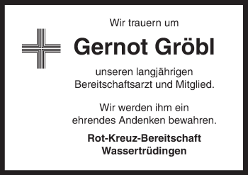 Traueranzeige von Gernot Gröbl von Dinkelsbühl/ Feuchtwangen