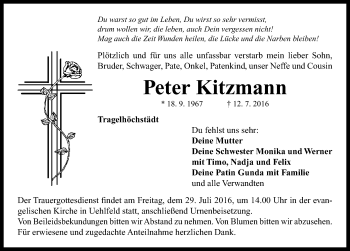 Traueranzeige von Peter Kitzmann von Neustadt/ Scheinfeld/ Uffenheim