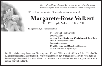 Traueranzeige von Margarete-Rose Volkert von Neustadt/ Scheinfeld/ Uffenheim