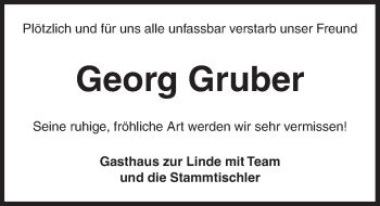 Traueranzeige von Georg Gruber von Dinkelsbühl/ Feuchtwangen