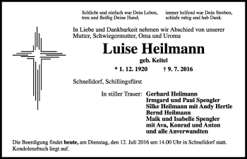 Traueranzeige von Luise Heilmann von Rothenburg