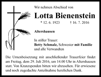 Traueranzeige von Lotta Bienenstein von Neustadt/ Scheinfeld/ Uffenheim