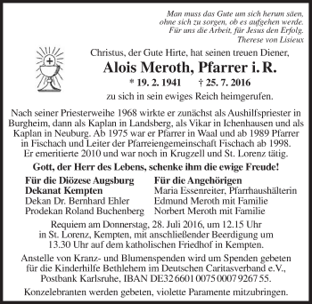 Traueranzeige von Alois Meroth von Dinkelsbühl/ Feuchtwangen