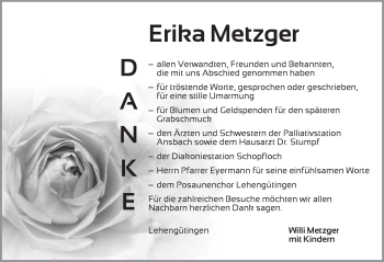 Traueranzeige von Erika Metzger von Dinkelsbühl/ Feuchtwangen