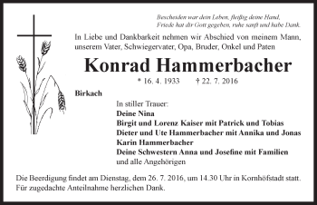 Traueranzeige von Konrad Hammerbacher von Neustadt/ Scheinfeld/ Uffenheim