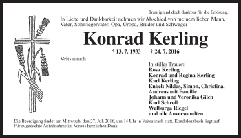 Traueranzeige von Konrad Kerling von Ansbach