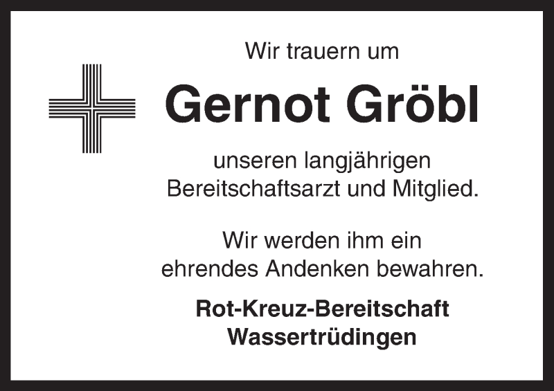  Traueranzeige für Gernot Gröbl vom 09.07.2016 aus Dinkelsbühl/ Feuchtwangen