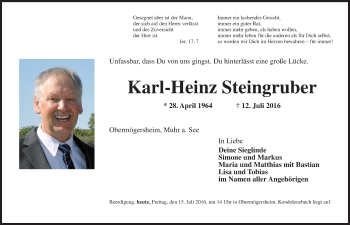 Traueranzeige von Karl-Heinz Steingruber von Dinkelsbühl/ Feuchtwangen