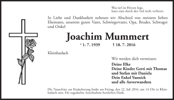 Traueranzeige von Joachim Mummert von Ansbach