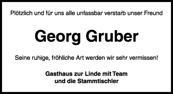 Traueranzeige von Georg Gruber von Rothenburg