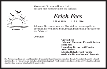 Traueranzeige von Erich Fees von Dinkelsbühl/ Feuchtwangen