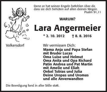 Traueranzeige von Lara Angermeier von Ansbach