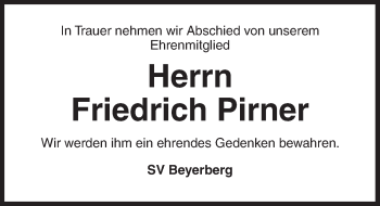 Traueranzeige von Friedrich Pirner von Dinkelsbühl/ Feuchtwangen