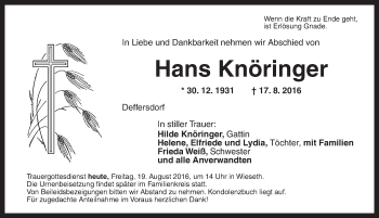 Traueranzeige von Hans Knöringer von Dinkelsbühl/ Feuchtwangen