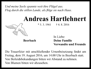 Traueranzeige von Andreas Hartlehnert von Neustadt/ Scheinfeld/ Uffenheim