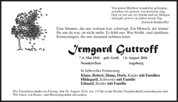 Traueranzeige von Irmgard Guttroff von Gesamtausgabe