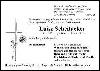 Traueranzeige von Luise Scheitacker von Neustadt/ Scheinfeld/ Uffenheim