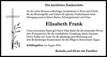 Traueranzeige von Elisabeth Frank von Rothenburg