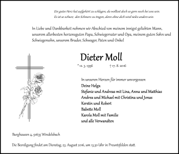 Traueranzeige von Dieter Moll von Ansbach