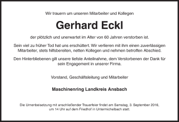 Traueranzeige von Gerhard Eckl von Gesamtausgabe