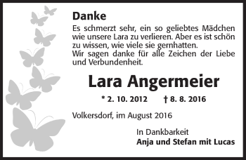 Traueranzeige von Lara Angermeier von Ansbach