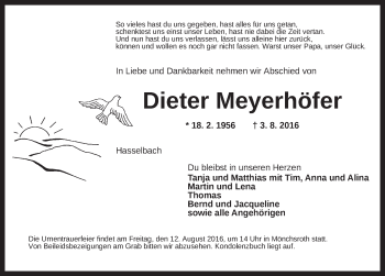 Traueranzeige von Dieter Meyerhöfer von Dinkelsbühl/ Feuchtwangen