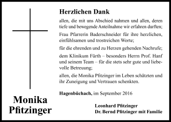 Traueranzeige von Monika Pfitzinger von Neustadt/ Scheinfeld/ Uffenheim