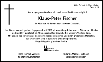 Traueranzeige von Klaus-Peter Fischer von Rothenburg