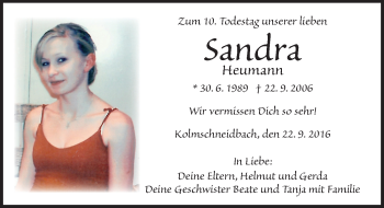 Traueranzeige von Sandra Heumann von Ansbach