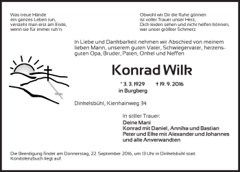 Traueranzeige von Konrad Wilk von Dinkelsbühl/ Feuchtwangen