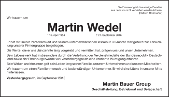 Traueranzeige von Martin Wedel von Neustadt/ Scheinfeld/ Uffenheim