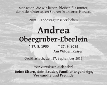 Traueranzeige von Andrea Obergruber-Eberlein von Ansbach