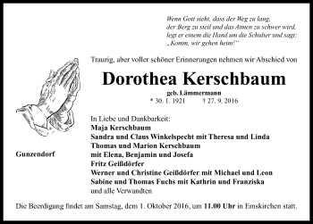 Traueranzeige von Dorothea Kerschbaum von Neustadt/ Scheinfeld/ Uffenheim