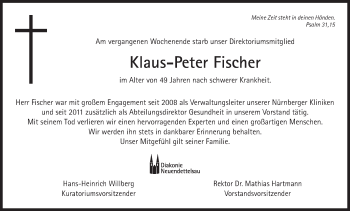 Traueranzeige von Klaus-Peter Fischer von Gesamtausgabe