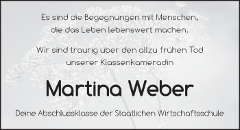 Traueranzeige von Martina Weber von Dinkelsbühl/ Feuchtwangen