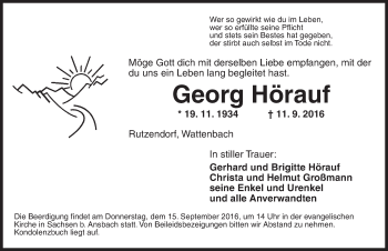 Traueranzeige von Georg Hörauf von Ansbach