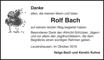 Traueranzeige von Rolf Bach von Ansbach