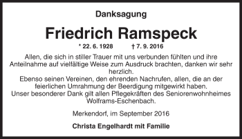 Traueranzeige von Friedrich Ramspeck von Ansbach
