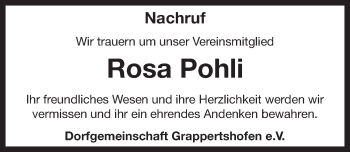 Traueranzeige von Rosa Pohli von Neustadt/ Scheinfeld/ Uffenheim