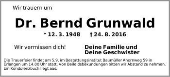 Traueranzeige von Bernd Grunwald von Ansbach