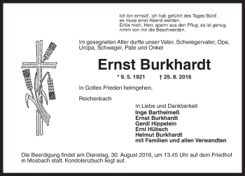 Traueranzeige von Ernst Burkhardt von Dinkelsbühl/ Feuchtwangen