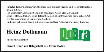 Traueranzeige von Heinz Dollmann von Rothenburg