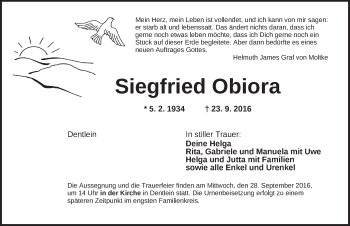 Traueranzeige von Siegfried Obiora von Dinkelsbühl/ Feuchtwangen